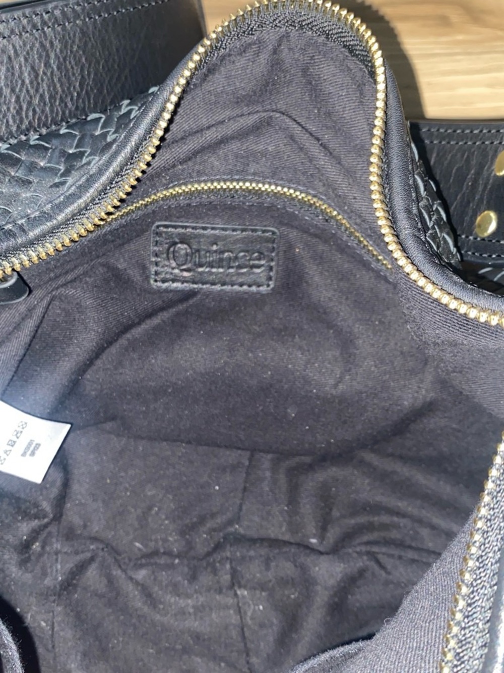 Quince Sloane Handwoven Shoulder Bag in Black with Gold Hardware - Picture 6 of 6